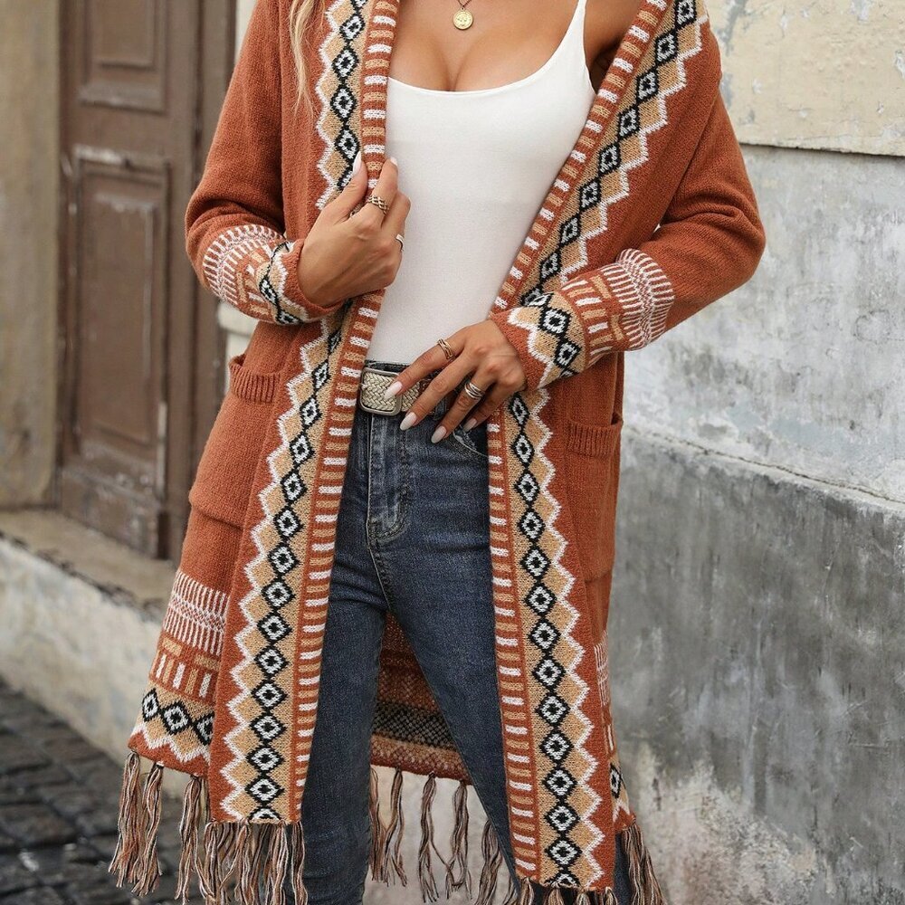 Casual Multicolor Women's Geometric Cardigan - Picture 1 of 6